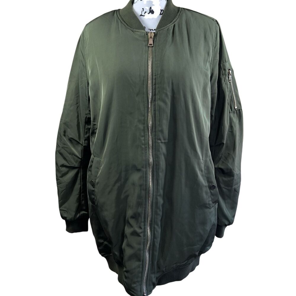 Wishlist women green long  zipper bomber  jacket  goth chic anime size L preppy